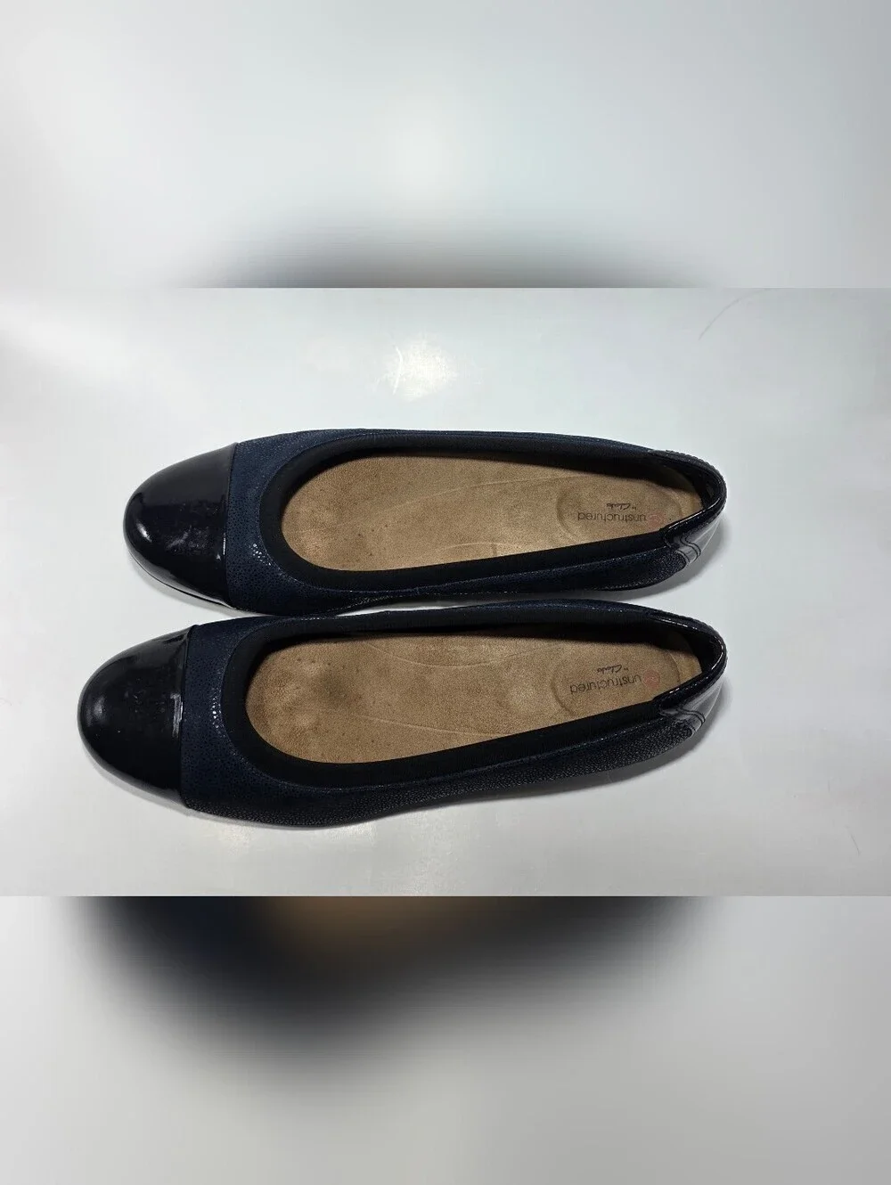 Clarks Unstructured Women’s Ballet Flats Navy Blue Cap Toe Comfort Shoes US 10